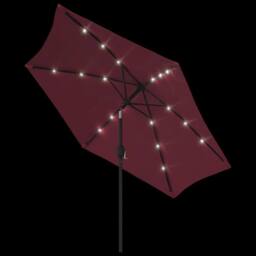 Berkfield Home Outdoor Parasol with LED Lights & Steel Pole 300 cm Bordeaux Red - thumbnail 5