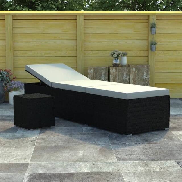 Berkfield Home Sun Lounger with Cushion & Tea Table Poly Rattan Black - image 1