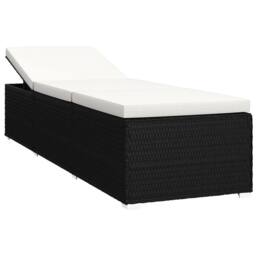 Berkfield Home Sun Lounger with Cushion & Tea Table Poly Rattan Black - thumbnail 4