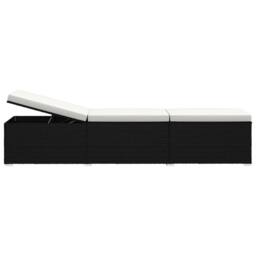 Berkfield Home Sun Lounger with Cushion & Tea Table Poly Rattan Black - thumbnail 5