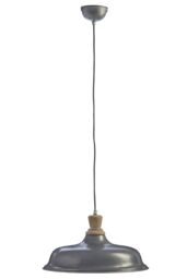 Orsina Grey Small Pendant Light, Adjustable Ceiling Hanging Light with Wooden Holder, Iron Light for Dining Room in Silver