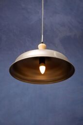 Orsina Grey Small Pendant Light, Adjustable Ceiling Hanging Light with Wooden Holder, Iron Light for Dining Room in Silver - thumbnail 2