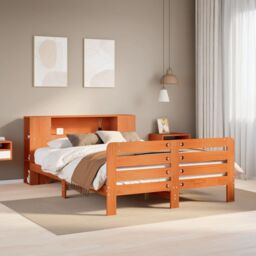 Berkfield Home Bed Frame without Mattress Wax Brown 150x200 cm King Size Solid Wood Pine - thumbnail 1
