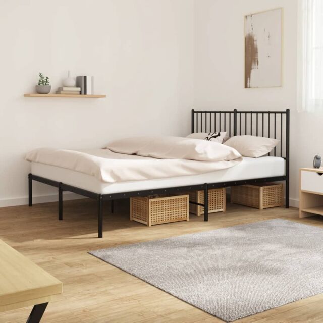 Berkfield Home Metal Bed Frame with Headboard Black 140x200 cm - image 1