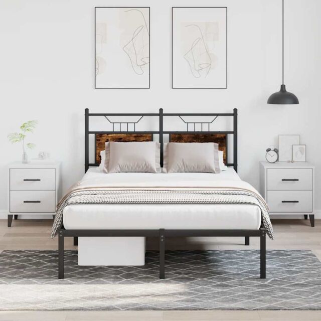 Berkfield Home Bed Frame without Mattress Smoked Oak 120x200 cm Engineered Wood in Brown - Size: Small Double - image 1