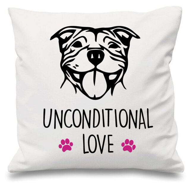 "60 SECOND MAKEOVER Staffy Unconditional Love White Cushion Cover 16"" x 16"" Mum Friend Gift Staffordshire Bull Terrier - Size: 40 cm x 40 cm"