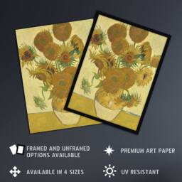 "Artery8 Sunflowers 1888 Floral Painting Van Gogh Vintage Wall Art Print Poster in Yellow - Size: W24"" x H32""" - thumbnail 2