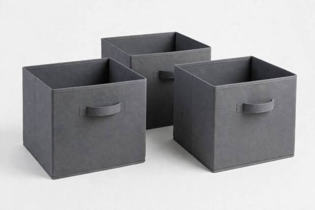 SPOT ON DEALZ Set of 3Grey Woven Storage Baskets Cube Organizer Shelf Bin for Closet in Grey - image 1