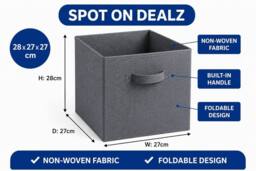 SPOT ON DEALZ Set of 3Grey Woven Storage Baskets Cube Organizer Shelf Bin for Closet in Grey - thumbnail 3