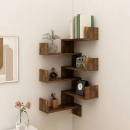 Berkfield Home Wall Corner Shelves 2 pcs Smoked Oak 40x40x50 cm Engineered Wood in Brown - Size: 40 x 40 x 50 cm - thumbnail 2