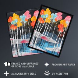 "Artery8 Colourful Birch Trees River Landscape Painting Wall Art Print - Size: W12"" x H16""" - thumbnail 2