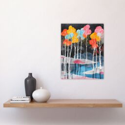 "Artery8 Colourful Birch Trees River Landscape Painting Wall Art Print - Size: W12"" x H16""" - thumbnail 4