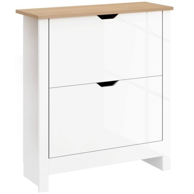 SPETLEK 12-Shoe Storage Cabinet 4 Shelves 2 Drawers Tabletop High Gloss White - Size: 0.6m2 - image 1