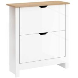 SPETLEK 12-Shoe Storage Cabinet 4 Shelves 2 Drawers Tabletop High Gloss White - Size: 0.6m2