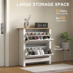 SPETLEK 12-Shoe Storage Cabinet 4 Shelves 2 Drawers Tabletop High Gloss White - Size: 0.6m2 - thumbnail 5