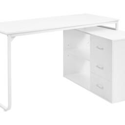 Wyld and Coco White Corner Desk 140 x 100 cm - Iron Legs 2 Shelves 3 Drawers - thumbnail 2