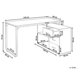 Wyld and Coco White Corner Desk 140 x 100 cm - Iron Legs 2 Shelves 3 Drawers - thumbnail 3