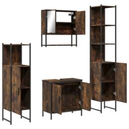 Berkfield Home Durable 4 Piece Bathroom Furniture Set Smoked Oak Engineered Wood in Brown - thumbnail 5
