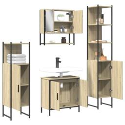 Berkfield Home Durable 4 Piece Bathroom Furniture Set Smoked Oak Engineered Wood in Brown