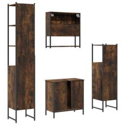 Berkfield Home Durable 4 Piece Bathroom Furniture Set Smoked Oak Engineered Wood in Brown - thumbnail 8