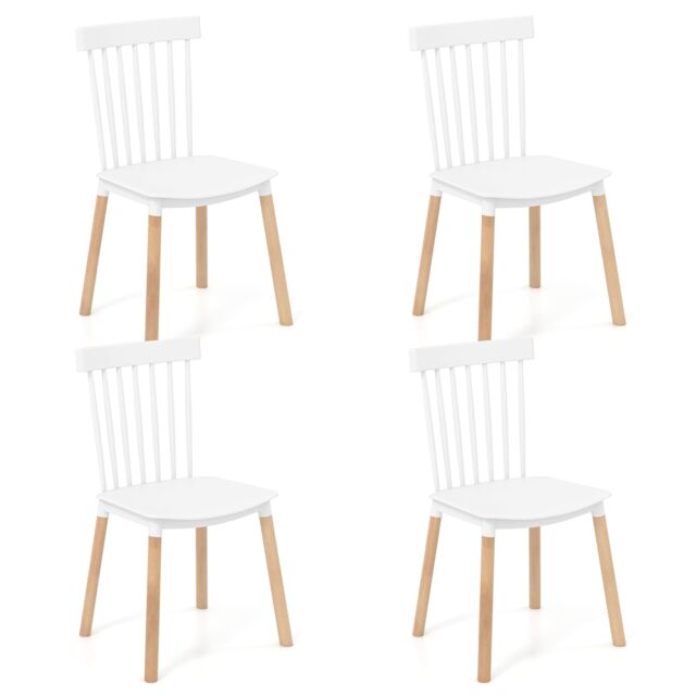 Costway Set of 4 Windsor Dining Chairs Kitchen Armless Side Chairs-White in White - image 1