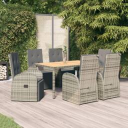 Berkfield Home 7 Piece Garden Dining Set Grey Poly Rattan&Solid Wood Acacia - thumbnail 1