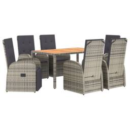 Berkfield Home 7 Piece Garden Dining Set Grey Poly Rattan&Solid Wood Acacia - thumbnail 3