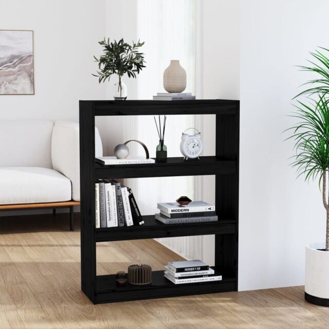 Berkfield Home Book Cabinet/Room Divider Black 80x30x103.5 cm Solid Wood Pine - image 1
