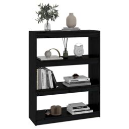 Berkfield Home Book Cabinet/Room Divider Black 80x30x103.5 cm Solid Wood Pine - thumbnail 3