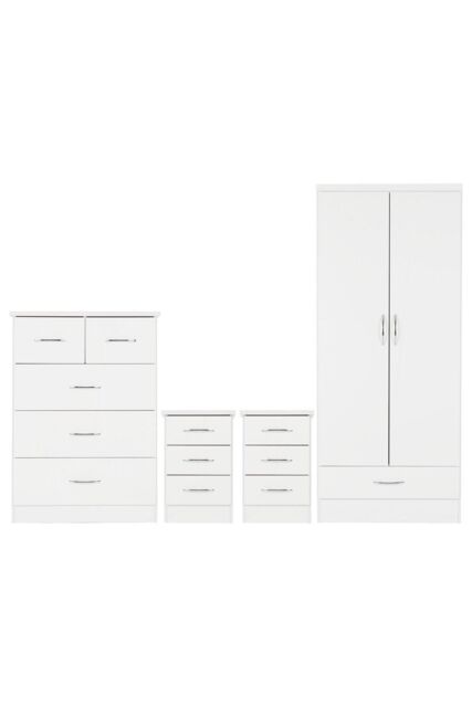 Seconique Nevada 2 Door 1 Drawer Wardrobe Bedroom Set in White - image 1