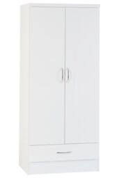 Seconique Nevada 2 Door 1 Drawer Wardrobe Bedroom Set in White - thumbnail 2