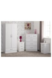Seconique Nevada 2 Door 1 Drawer Wardrobe Bedroom Set in White - thumbnail 5
