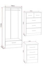 Seconique Nevada 2 Door 1 Drawer Wardrobe Bedroom Set in White - thumbnail 6