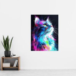 "Artery8 Wall Art Print Birman Cat Lover Neon Glowing Blue Pink Portrait Poster - Size: W12"" x H16""" - thumbnail 4