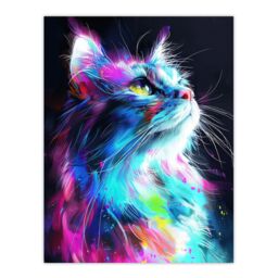 "Artery8 Wall Art Print Birman Cat Lover Neon Glowing Blue Pink Portrait Poster - Size: W12"" x H16""" - thumbnail 1