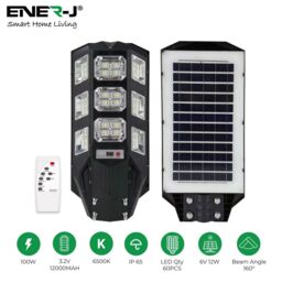 ENER-J 100W Solar Streetlights 6500K with 6V 12W Solar Panel & 12000 mAh Battery & Remote in White - thumbnail 2