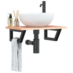 Berkfield Home Basin Shelf Wall Mounted¬†Steel and¬†Solid Wood Oak in Brown - thumbnail 1