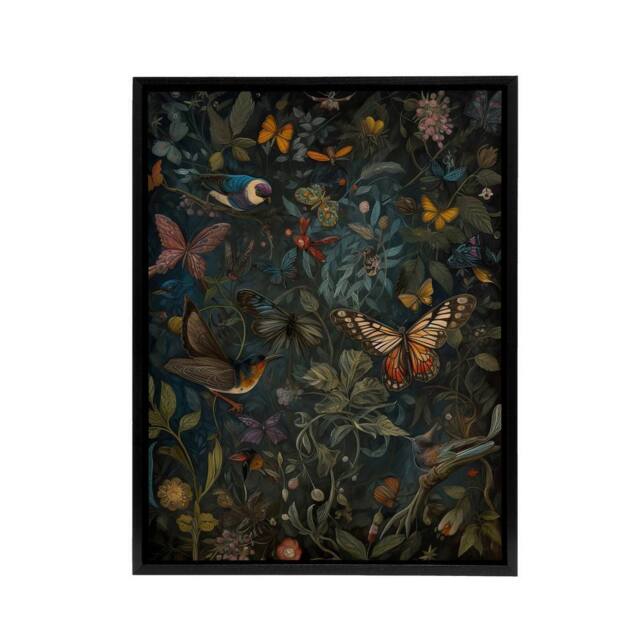 "Artery8 William Morris Style Plants Birds Butterflies Framed Canvas Wall Art Print - Size: W12"" x H16""" - image 1