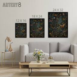 "Artery8 William Morris Style Plants Birds Butterflies Framed Canvas Wall Art Print - Size: W12"" x H16""" - thumbnail 4
