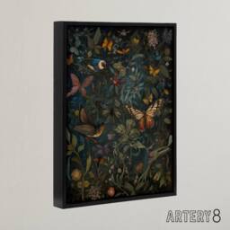 "Artery8 William Morris Style Plants Birds Butterflies Framed Canvas Wall Art Print - Size: W12"" x H16""" - thumbnail 2