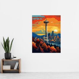 "Artery8 Seattle Washington The Space Needle Funky Modern Painting Extra Large XL Unframed Wall Art Poster Print - Size: W24"" x H32""" - thumbnail 4