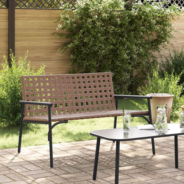 Berkfield Home Garden Bench Black 113x79x75 cm Poly Rattan in Brown - Size: 113 x 79 x 75 cm - image 1