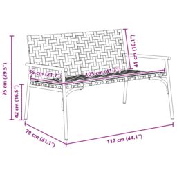 Berkfield Home Garden Bench Black 113x79x75 cm Poly Rattan in Brown - Size: 113 x 79 x 75 cm - thumbnail 9