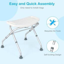 Costway Folding Shower Stool Height Adjustable Shower Seat Bath Chair w/Handle in White - thumbnail 5
