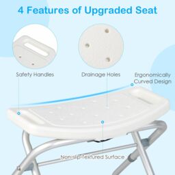 Costway Folding Shower Stool Height Adjustable Shower Seat Bath Chair w/Handle in White - thumbnail 3