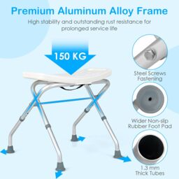 Costway Folding Shower Stool Height Adjustable Shower Seat Bath Chair w/Handle in White - thumbnail 4