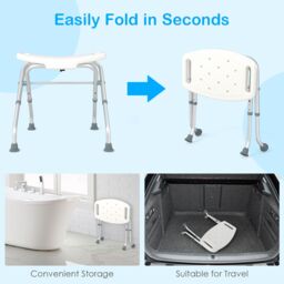 Costway Folding Shower Stool Height Adjustable Shower Seat Bath Chair w/Handle in White - thumbnail 6