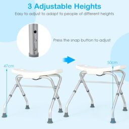 Costway Folding Shower Stool Height Adjustable Shower Seat Bath Chair w/Handle in White - thumbnail 2