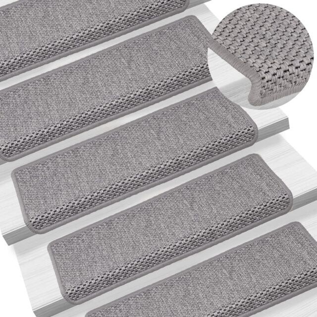 Berkfield Home Stair Mats Self-adhesive Sisal-Look 15 pcs 65x21x4 cm Silver - Size: Medium - image 1