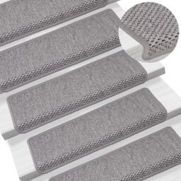 Berkfield Home Stair Mats Self-adhesive Sisal-Look 15 pcs 65x21x4 cm Silver - Size: Medium - thumbnail 1